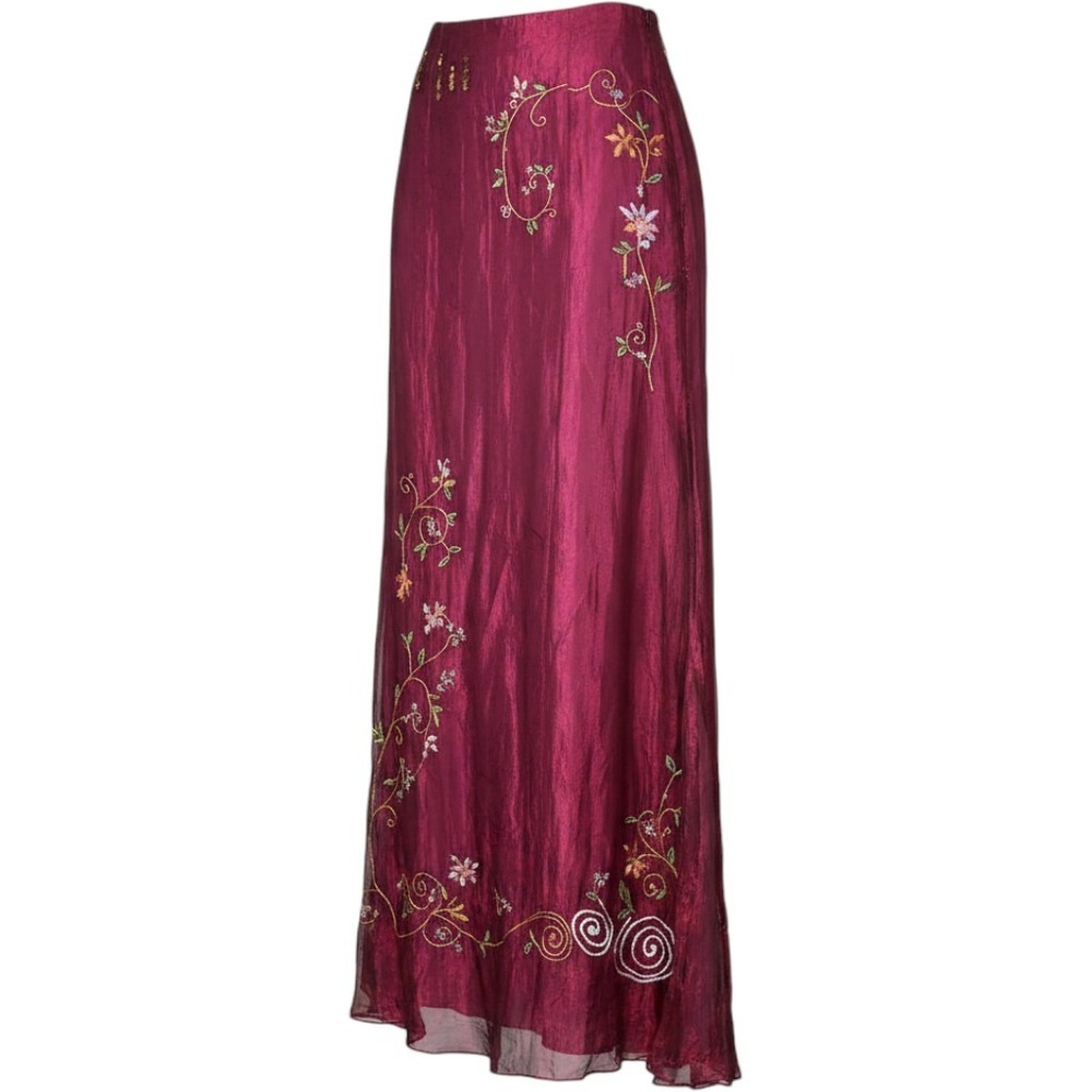 Vintage Y2K Nicole Miller Embroidered Silk Blend Maxi Skirt Goth Fairy Boho 10 - Picture 1 of 13